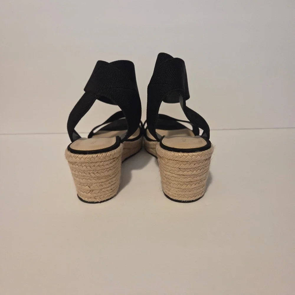 Pelle Moda Womens Black Suede Espadrille Wedge Sandals Elastic Ankle Strap 10M